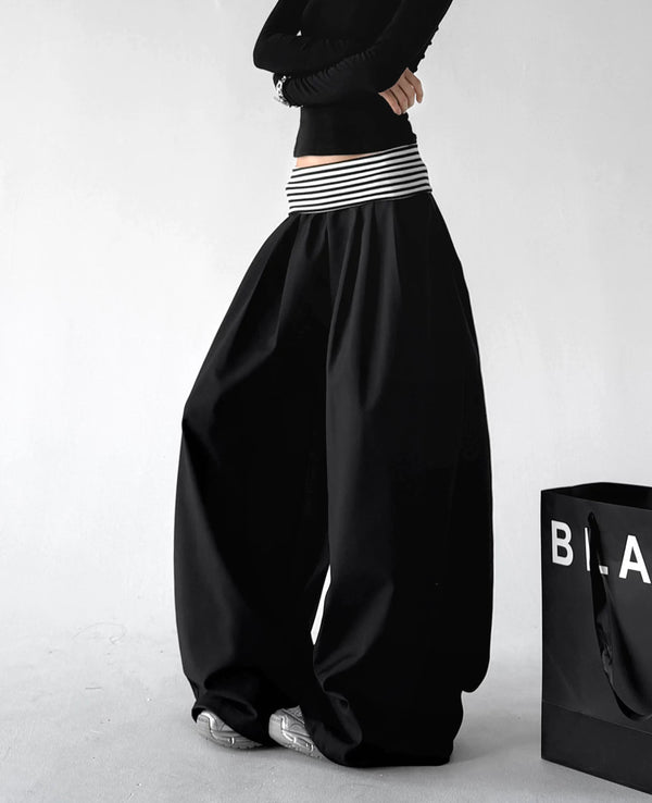 Black wide leg pants, side view