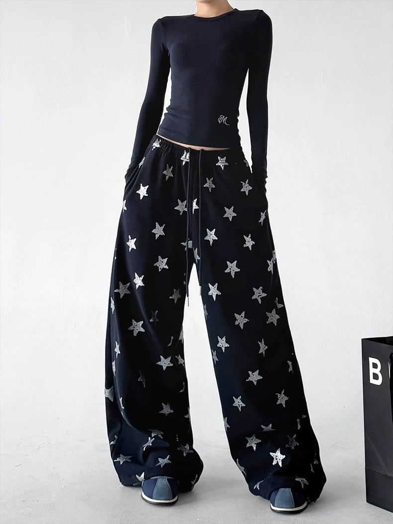 Black wide leg pants, front view