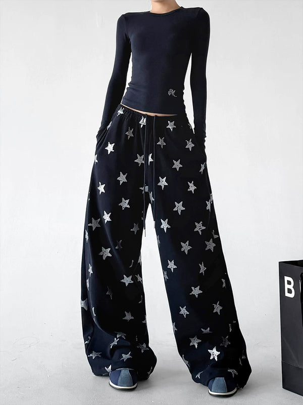 Black wide leg pants, front view