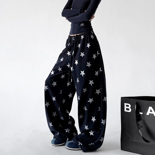 Black wide leg pants, side view