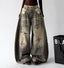Gray graphic washed jeans, front view