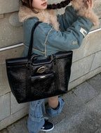 CULTIVATOR Black Pleated Handheld Tote Bag - COPPING THREADS - CULTIVATOR