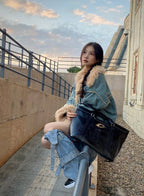 CULTIVATOR Black Pleated Handheld Tote Bag - COPPING THREADS - CULTIVATOR