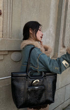 CULTIVATOR Black Pleated Handheld Tote Bag - COPPING THREADS - CULTIVATOR