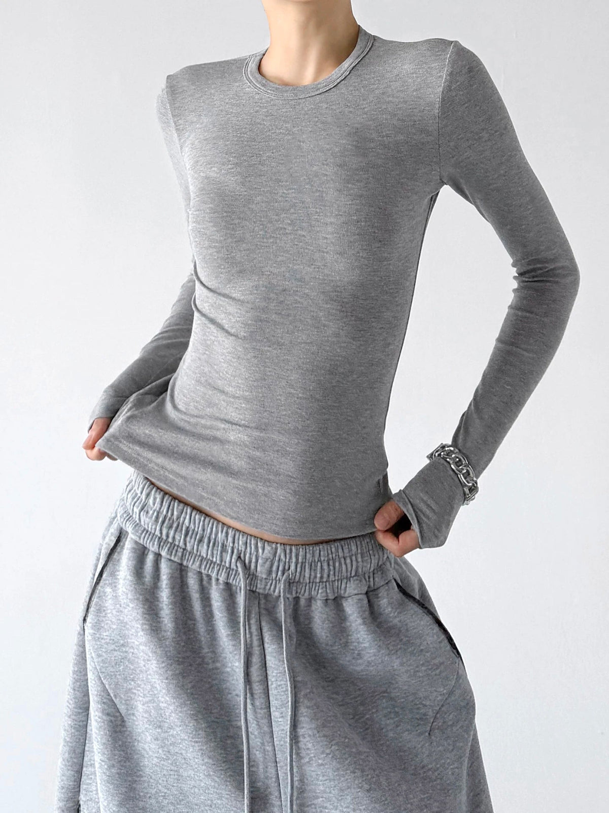 Curved-Hem Crewneck Long-Sleeve T-Shirt - COPPING THREADS - CT ORIGINALS