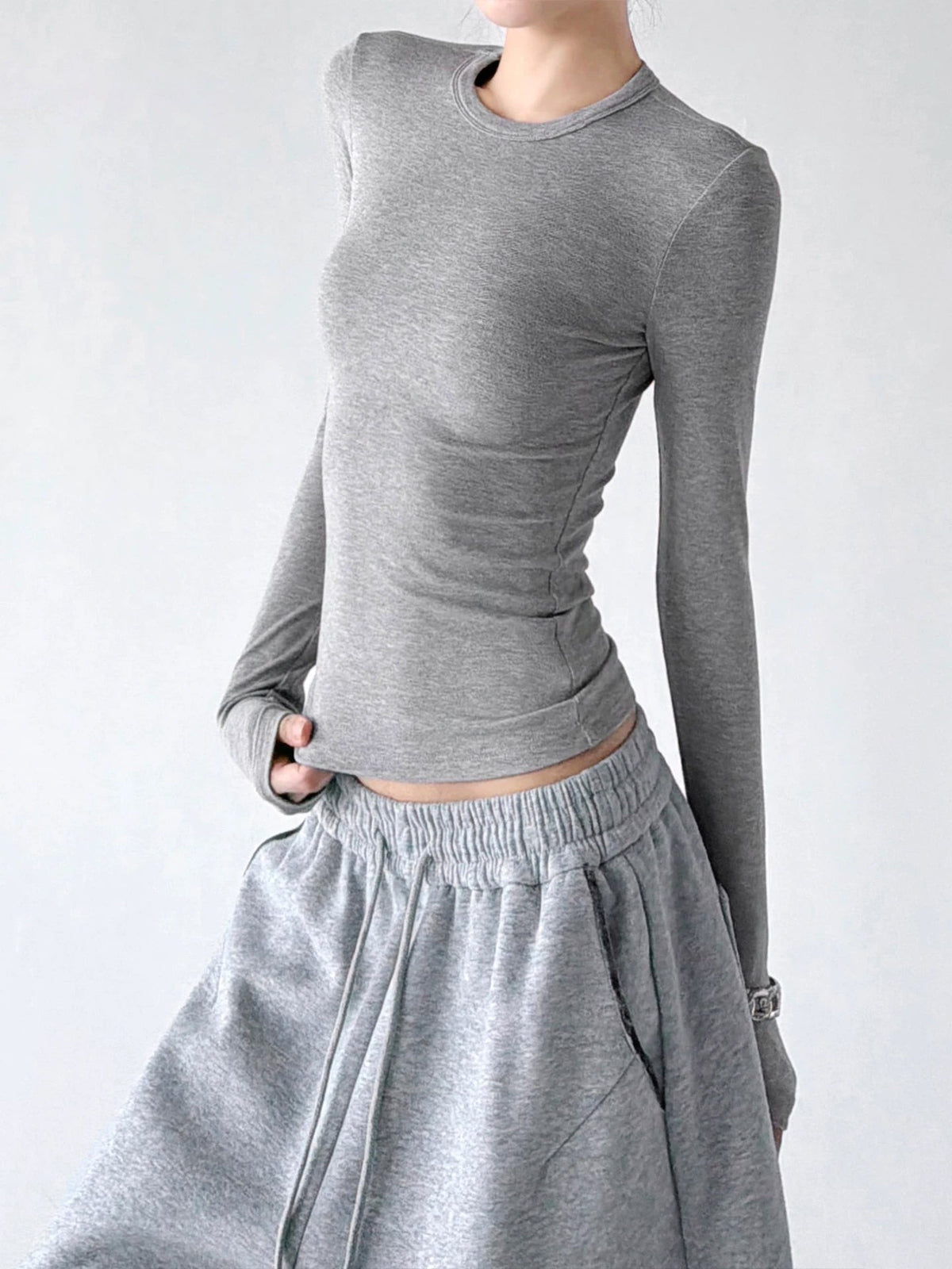 Curved-Hem Crewneck Long-Sleeve T-Shirt - COPPING THREADS - CT ORIGINALS