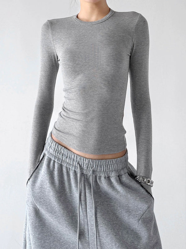 Curved-Hem Crewneck Long-Sleeve T-Shirt - COPPING THREADS - CT ORIGINALS