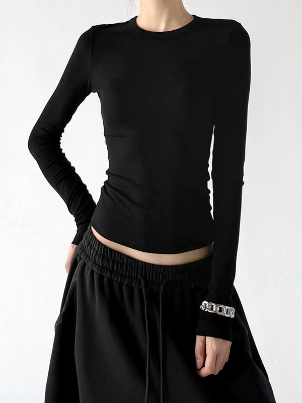 Curved-Hem Crewneck Long-Sleeve T-Shirt - COPPING THREADS - CT ORIGINALS
