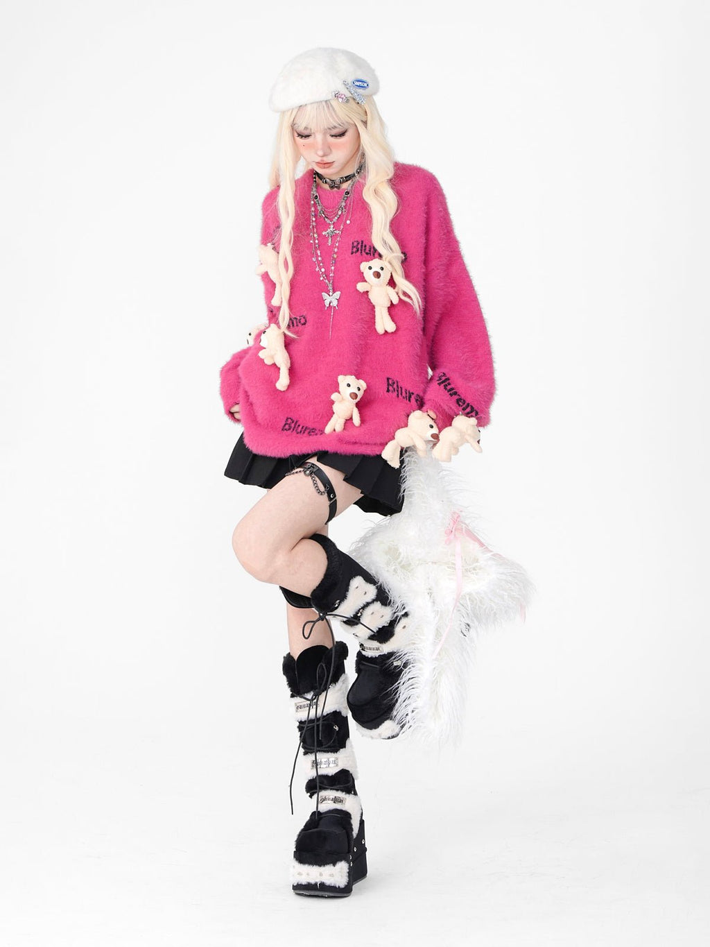 Cute Teddy Bear Charm Knit Sweater - COPPING THREADS - 11SH