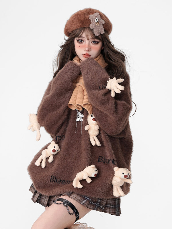 Cute Teddy Bear Charm Knit Sweater - COPPING THREADS - 11SH