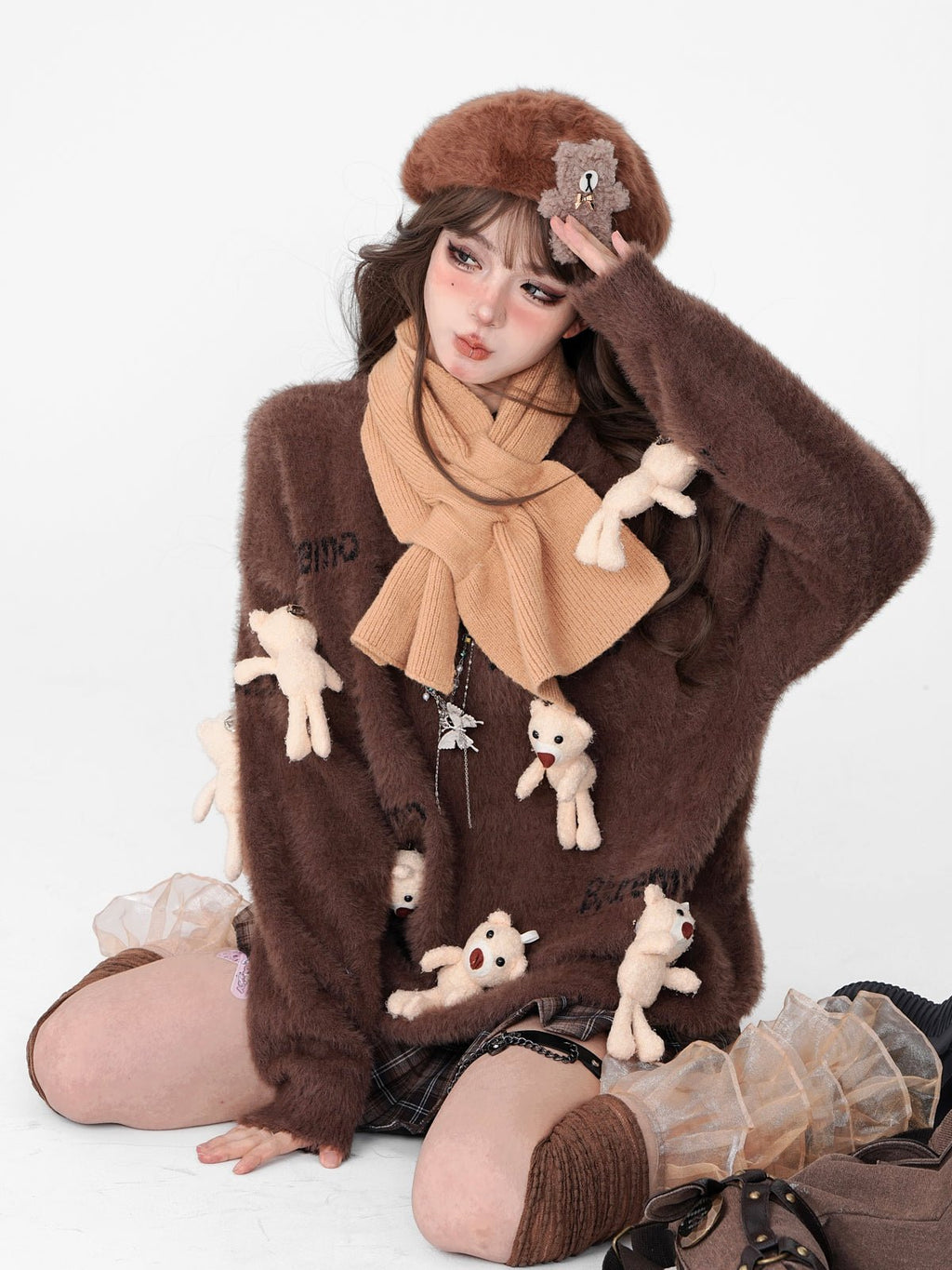 Cute Teddy Bear Charm Knit Sweater - COPPING THREADS - 11SH