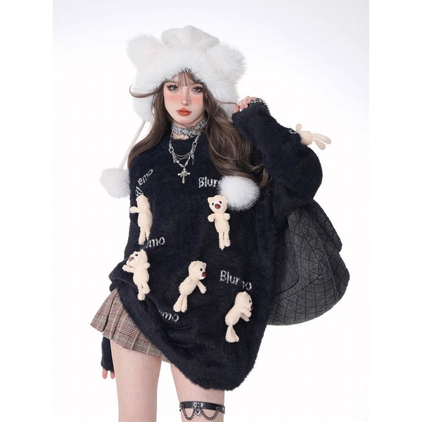 Cute Teddy Bear Charm Knit Sweater - COPPING THREADS - 11SH