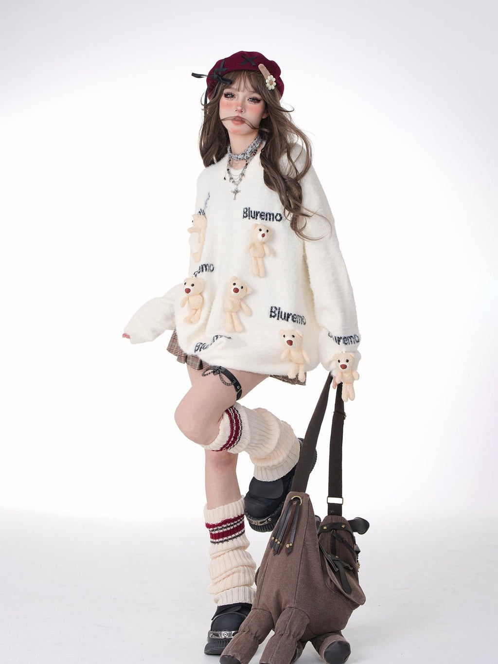 Cute Teddy Bear Charm Knit Sweater - COPPING THREADS - 11SH