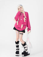 Cute Teddy Bear Charm Knit Sweater - COPPING THREADS - 11SH