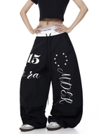 Color-Block Letter Print Parachute Pants