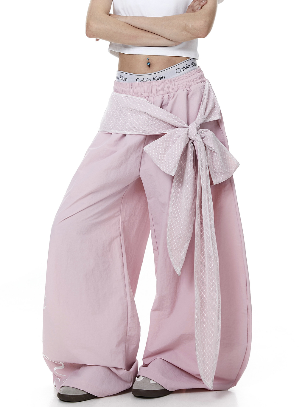 Lace Tie Layered Parachute Pants