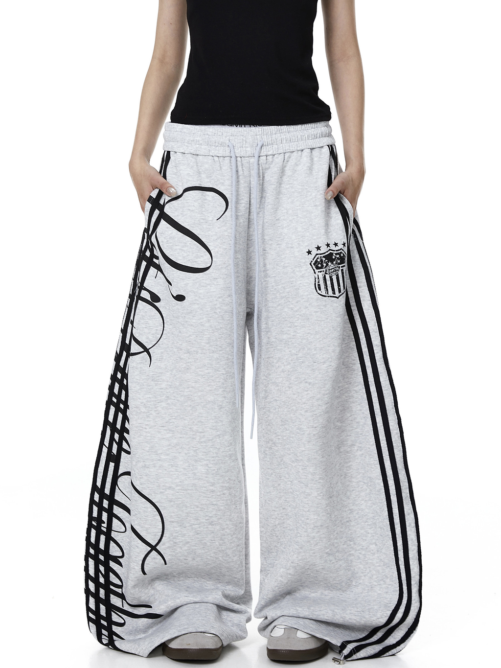 Vintage Letter Print Wide-Leg Sweatpants