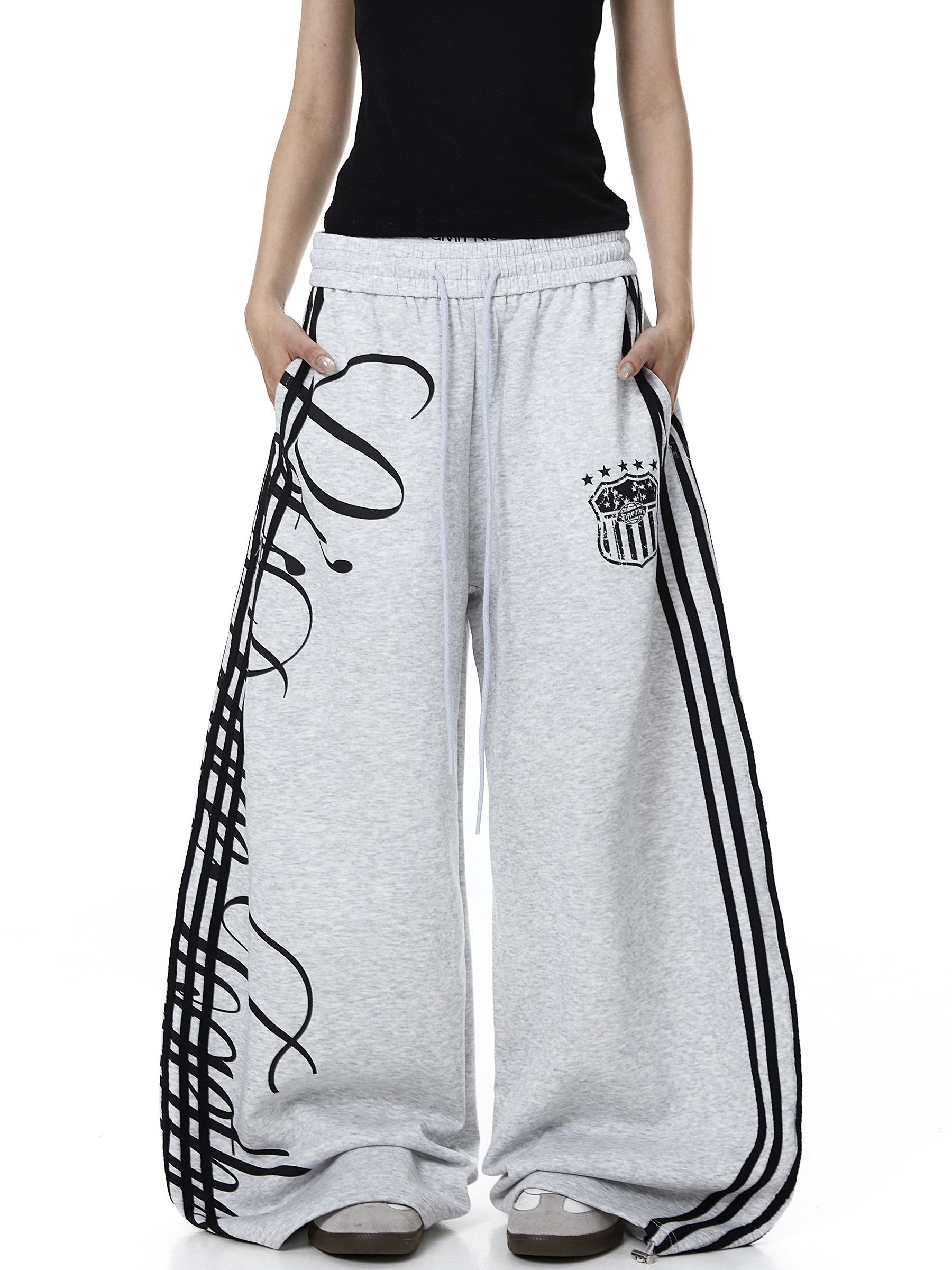 Vintage Letter Print Wide-Leg Sweatpants