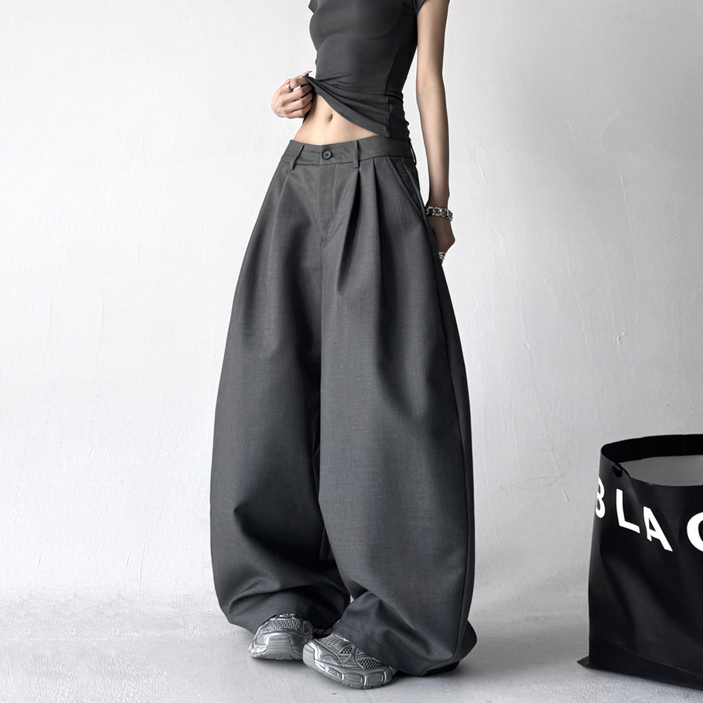 Draped Fit Pleated Wide Leg Trousers