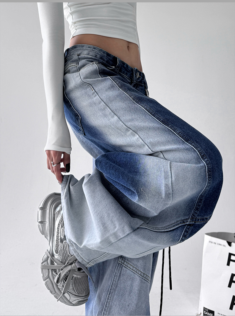 Gradient Wash Curved‑Panel Wide‑Leg Jeans
