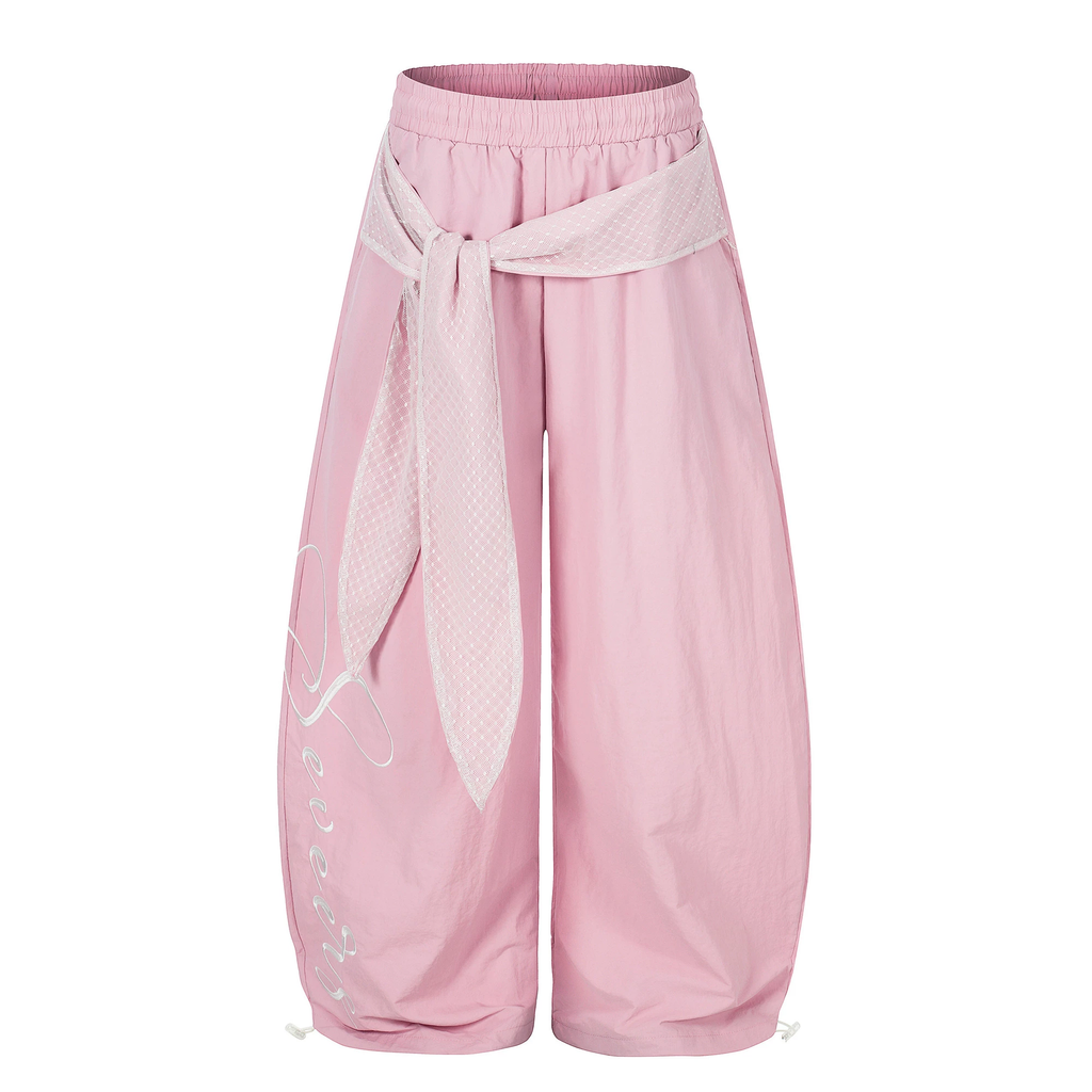 Lace Tie Layered Parachute Pants