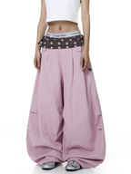 Polka Dot Fold-Over Waist Parachute Pants