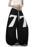 Contrast Patch Embroidered Double Waist Sweatpants