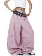 Polka Dot Fold-Over Waist Parachute Pants