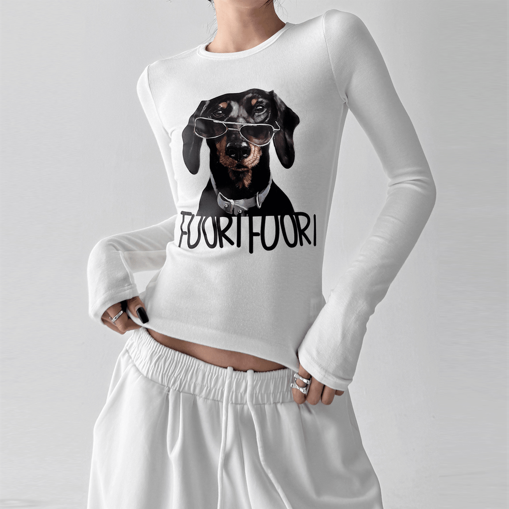 Dachshund Graphic Long - Sleeve Crop Tee - COPPING THREADS - CT Select