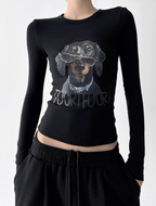 Dachshund Graphic Long - Sleeve Crop Tee - COPPING THREADS - CT Select