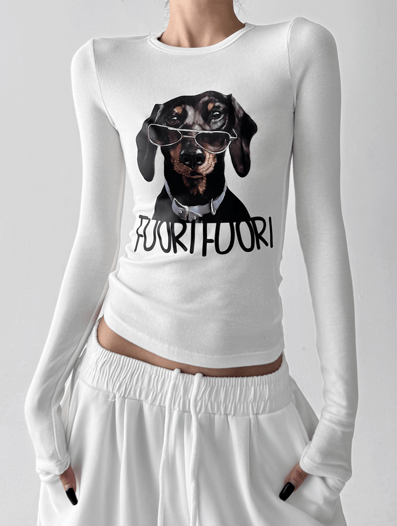 Dachshund Graphic Long - Sleeve Crop Tee - COPPING THREADS - CT Select Hauptbild