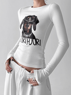 Dachshund Graphic Long - Sleeve Crop Tee - COPPING THREADS - CT Select