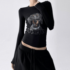 Dachshund Graphic Long - Sleeve Crop Tee - COPPING THREADS - CT Select