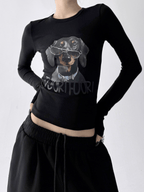 Dachshund Graphic Long - Sleeve Crop Tee - COPPING THREADS - CT Select