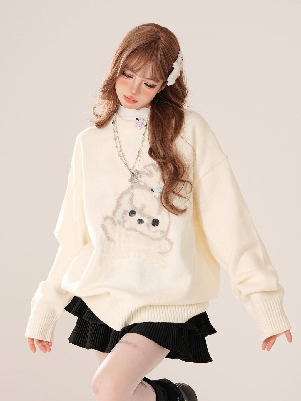 Dainty Rabbit Round Neck Sweater - COPPING THREADS - 11SH