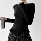Ruffle Hem Fitted Long Sleeve Top - CT52154