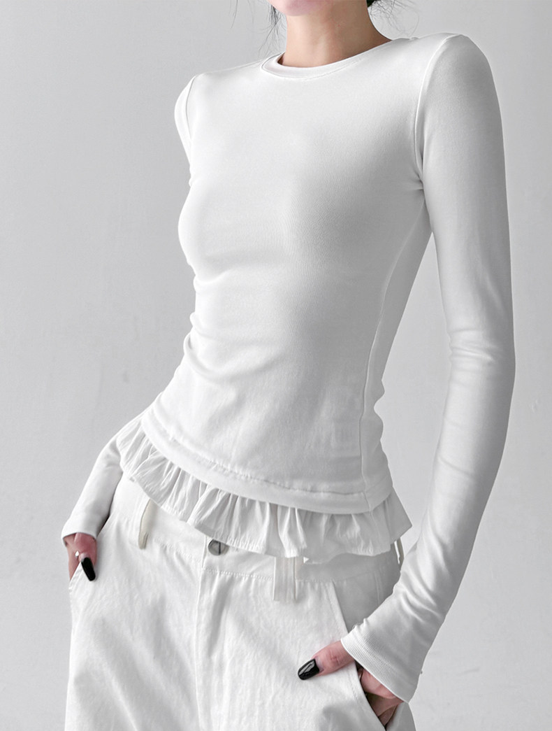 Ruffle Hem Fitted Long Sleeve Top - CT52154