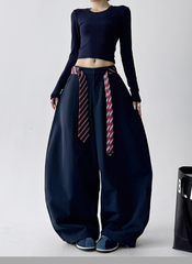 Detachable Tie Belt Wide-Leg Trousers