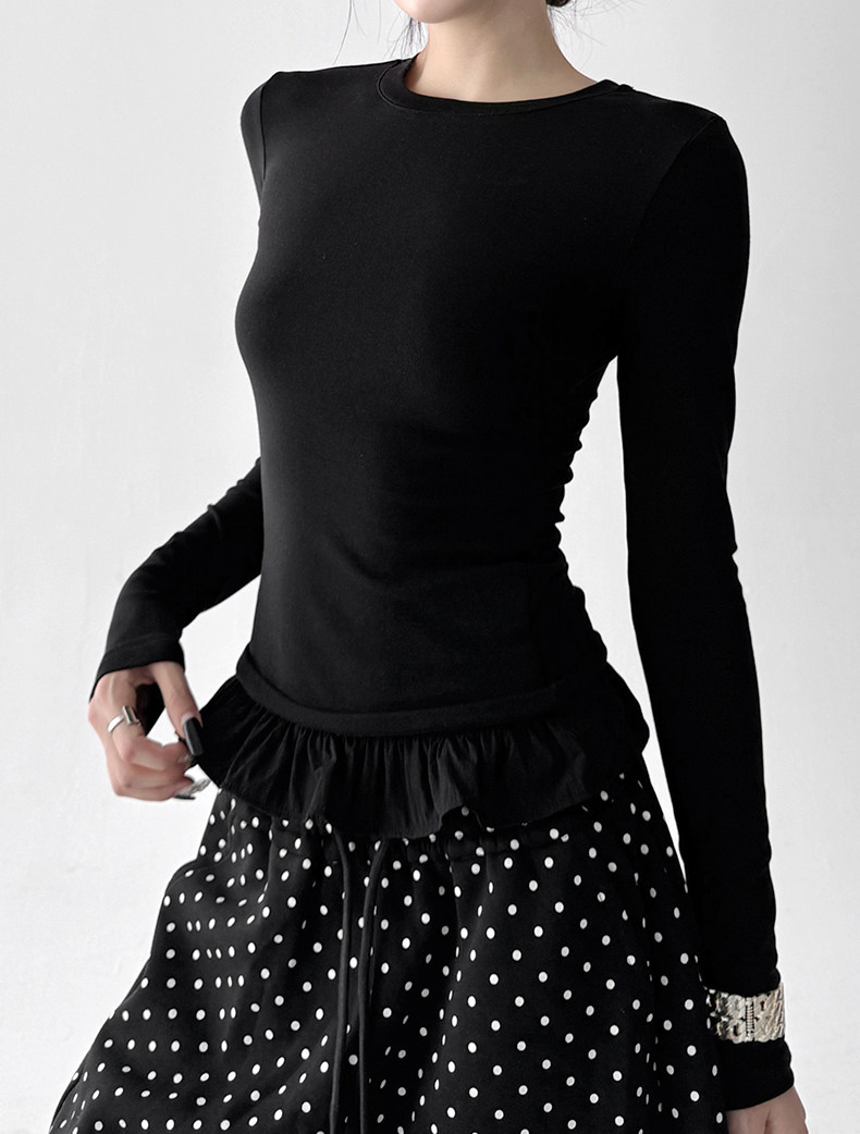Ruffle Hem Fitted Long Sleeve Top - CT52154