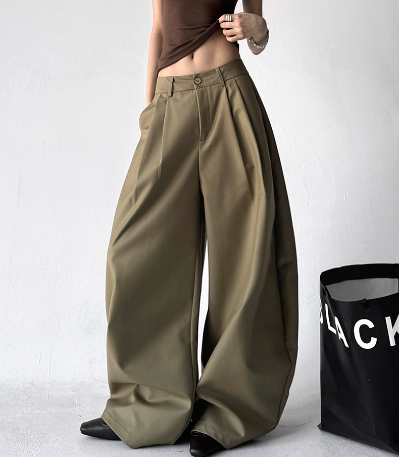 Draped Fit Pleated Wide Leg Trousers