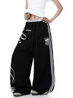 Vintage Letter Print Wide-Leg Sweatpants