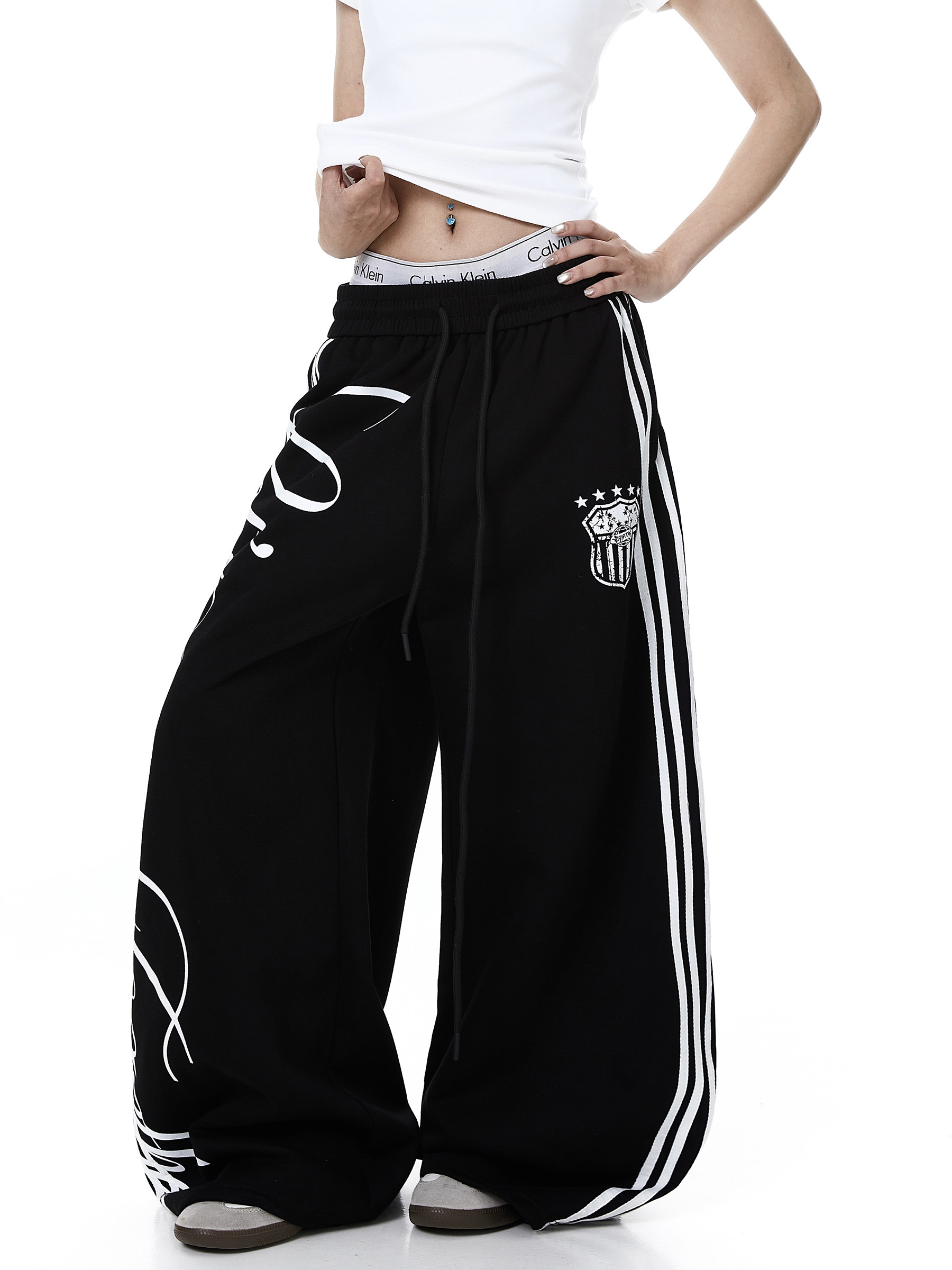 Vintage Letter Print Wide-Leg Sweatpants