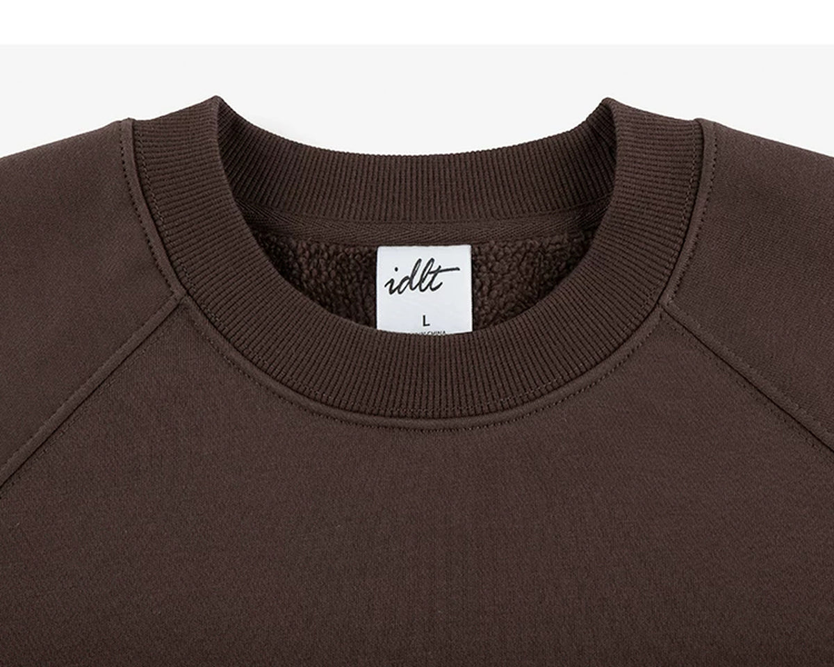 IDLT sweatshirt, brown crewneck.