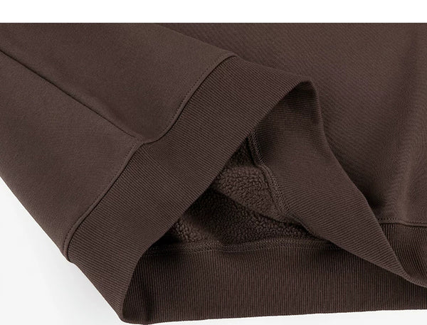IDLT sweatshirt, brown ribbed hem and lining.