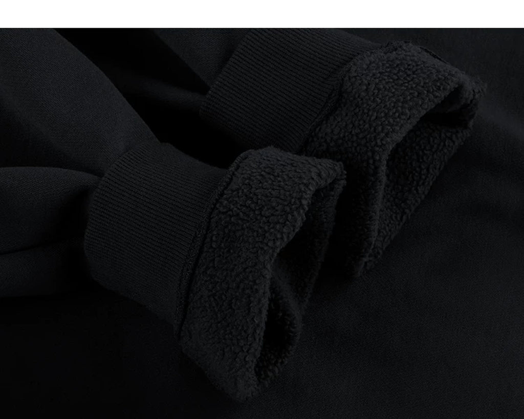 IDLT sweatshirt, black fleece lining at cuffs.