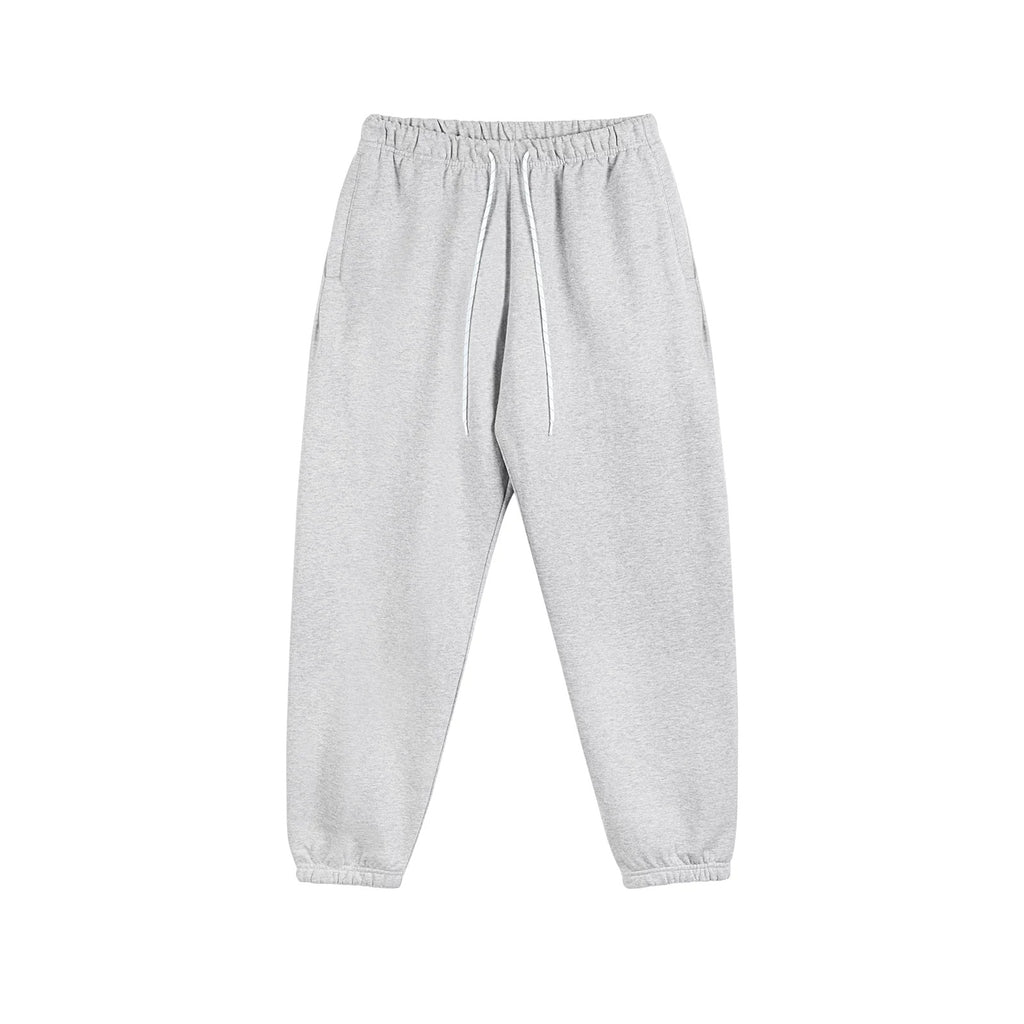 IDLT joggers, heather gray front.