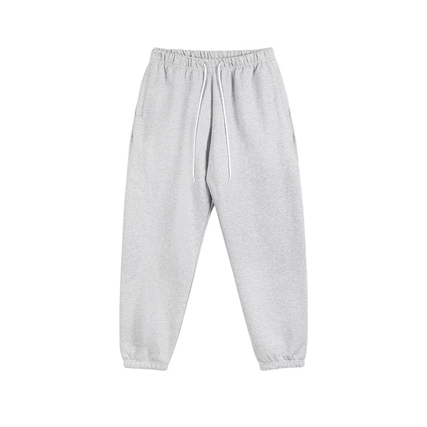 IDLT joggers, heather gray front.