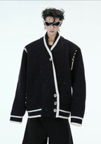 Deconstructed Asymmetrical Placket Sparkle Knit Sweater - COPPING THREADS - ArguE CulturE