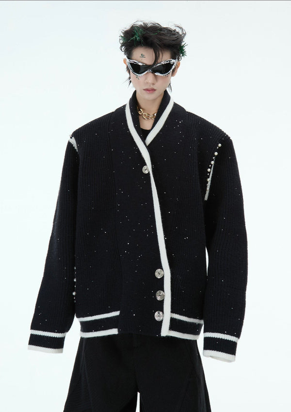 Deconstructed Asymmetrical Placket Sparkle Knit Sweater - COPPING THREADS - ArguE CulturE