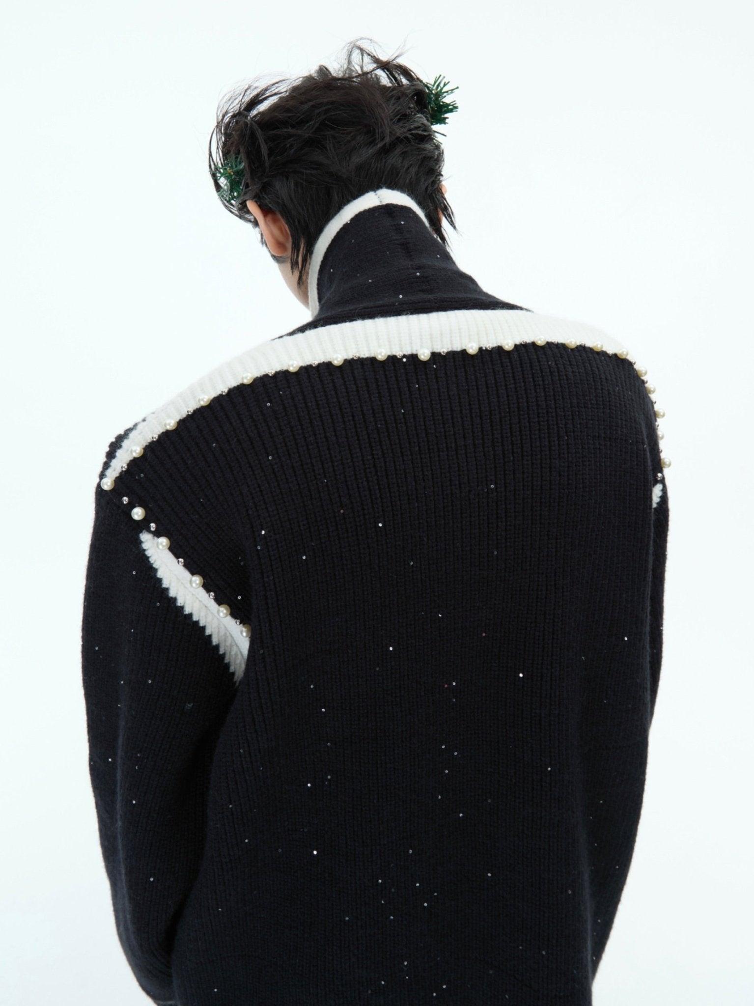 Deconstructed Asymmetrical Placket Sparkle Knit Sweater - COPPING THREADS - ArguE CulturE